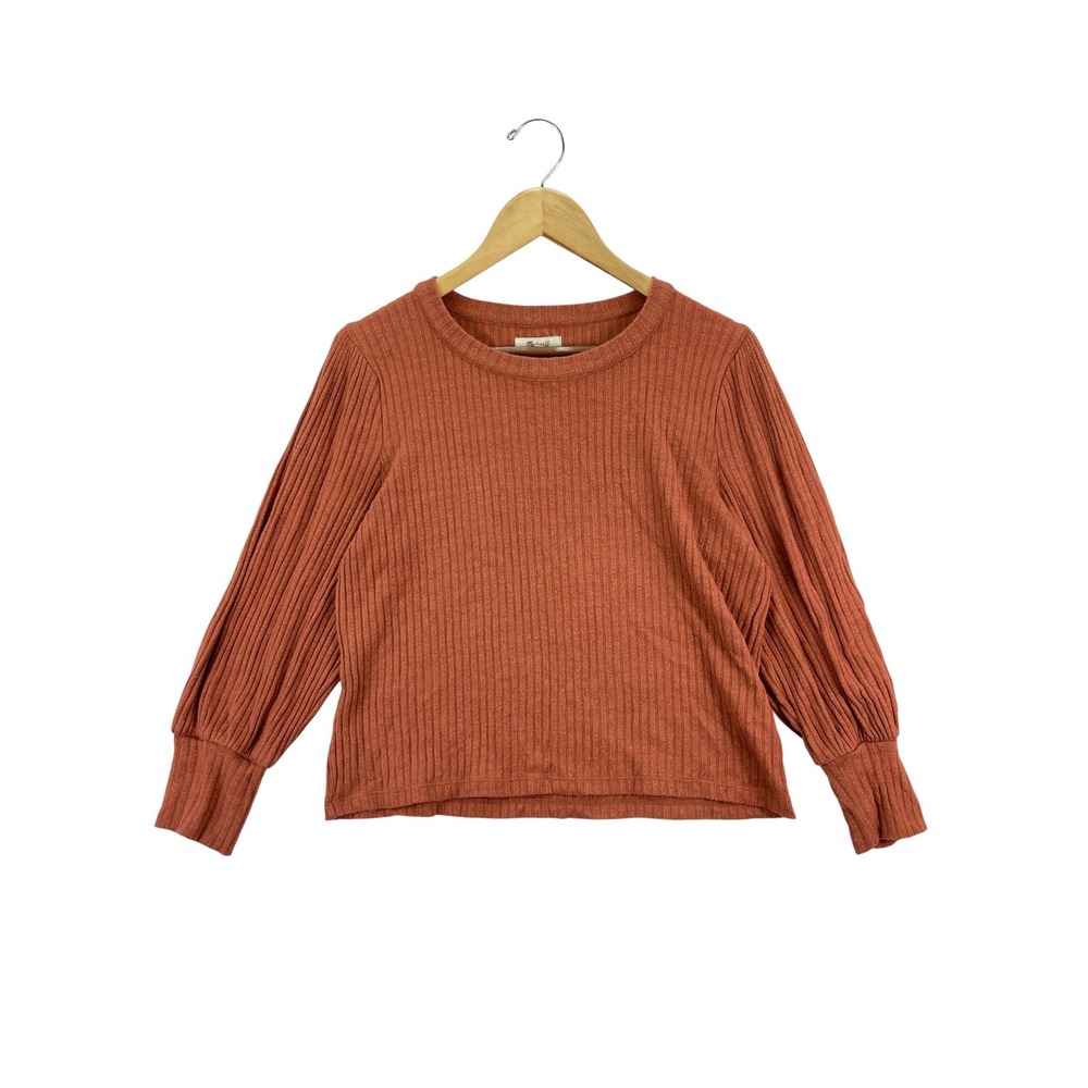 Madewell‎ Ribbed Balloon Sleeve Top Women's M Burnt Orange Knit Casual Shirt